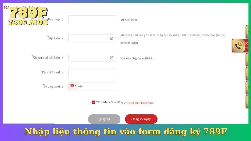 Nhập liệu thông tin vào form đăng ký 789F